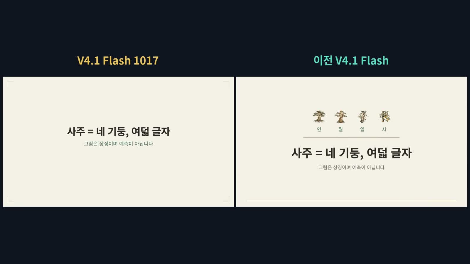 두 모델이 만든 사주 설명 모션 그래픽 비교