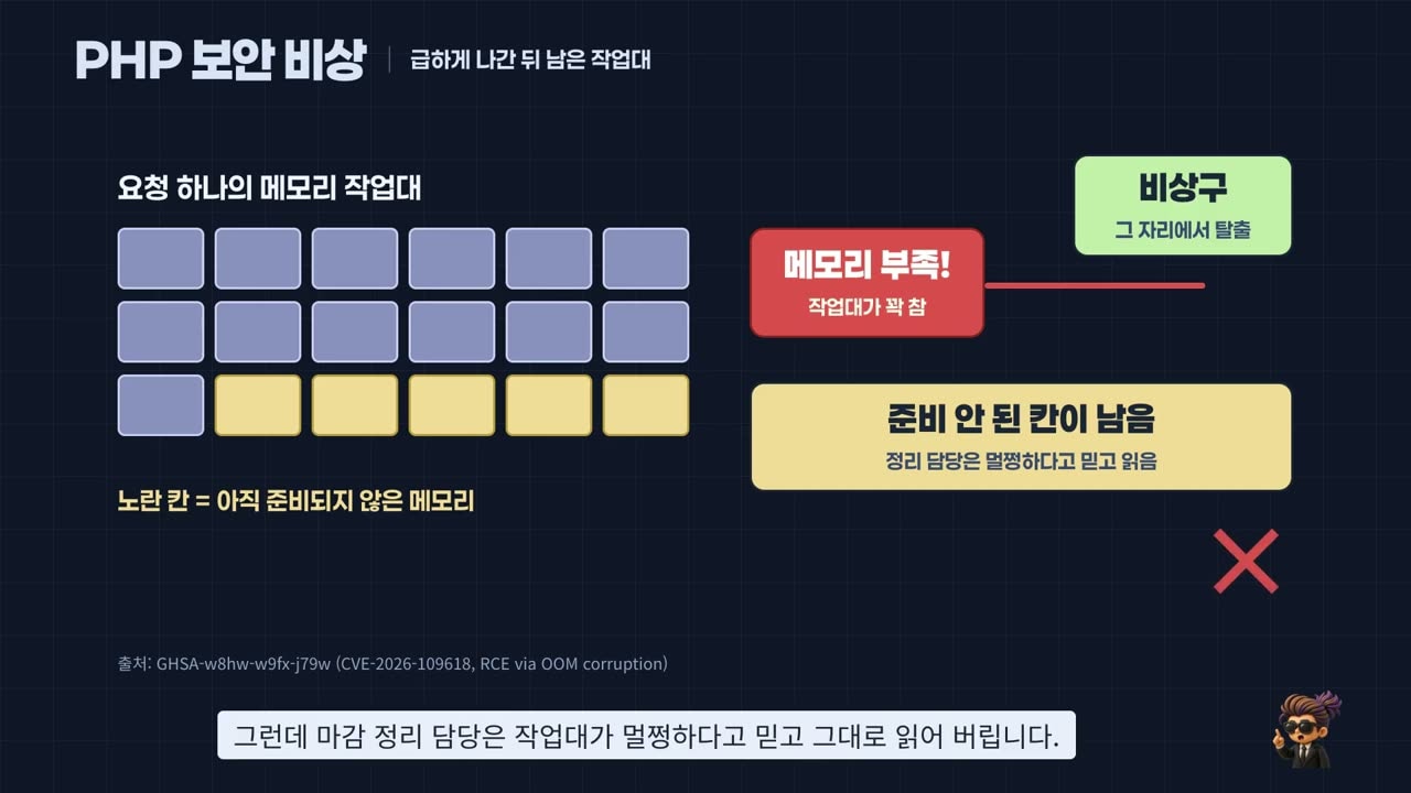 요청 하나의 메모리 작업대. 노란 칸은 아직 준비되지 않은 메모리